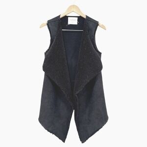 Velvet by Graham & Spencer Women Faux Shearling Vest Jacket Black XS Cotton Boho